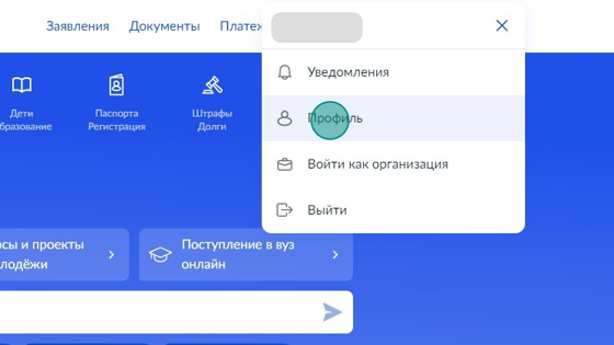 Screenshot of: Выберите "Профиль".