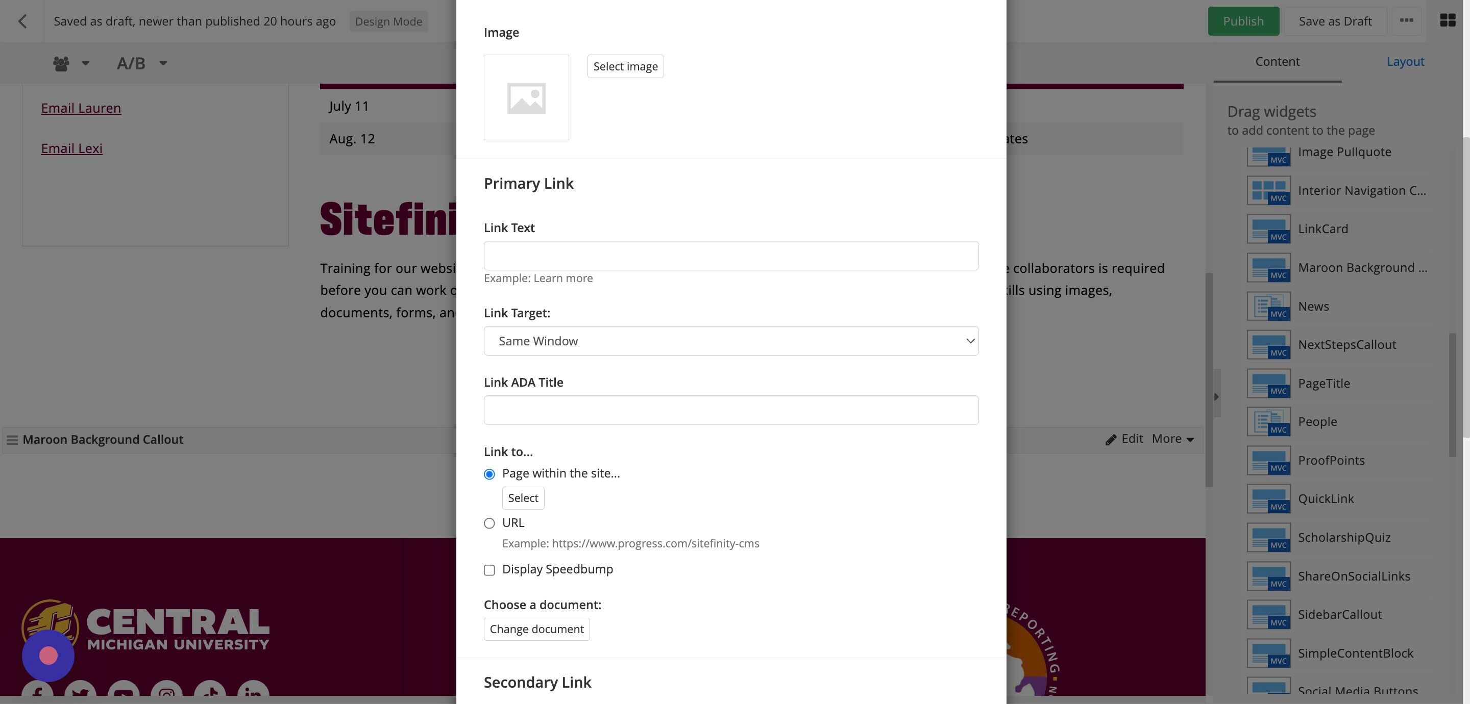 Screenshot of: Under Primary Link, click the 