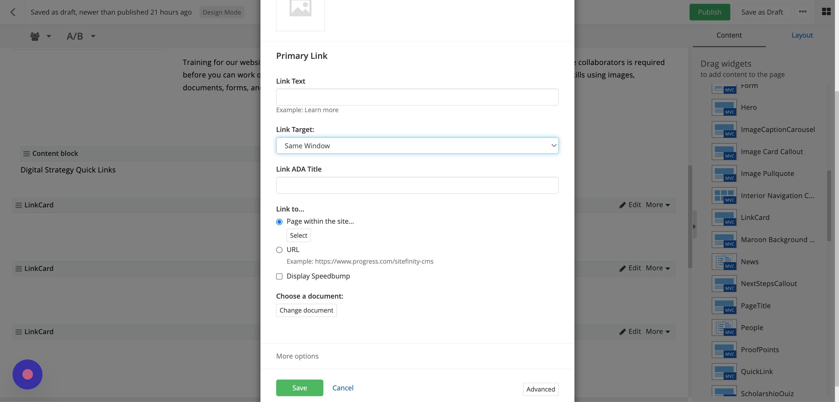 Screenshot of: Add the alternative text for your link to the 