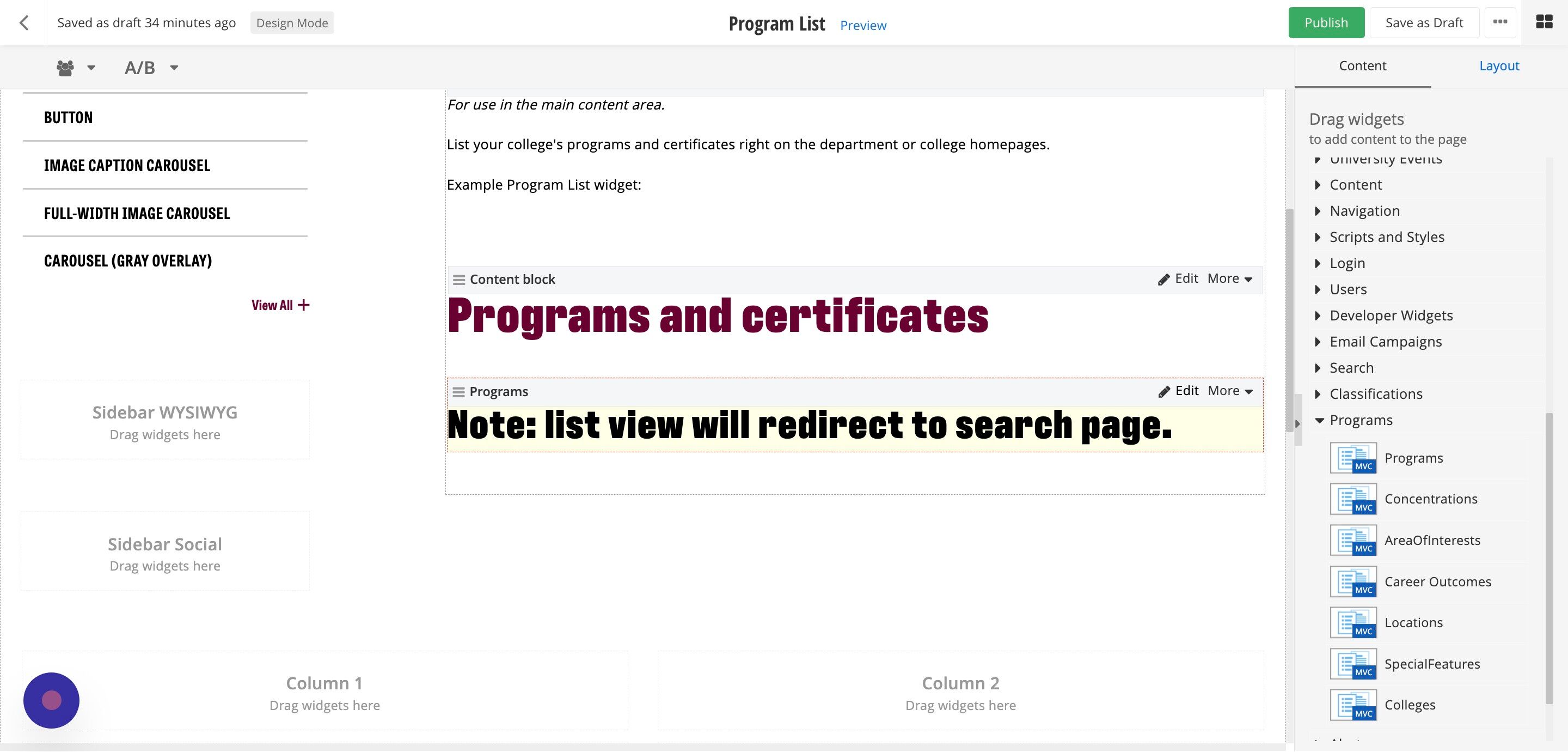 Screenshot of: On the Programs widget, click 