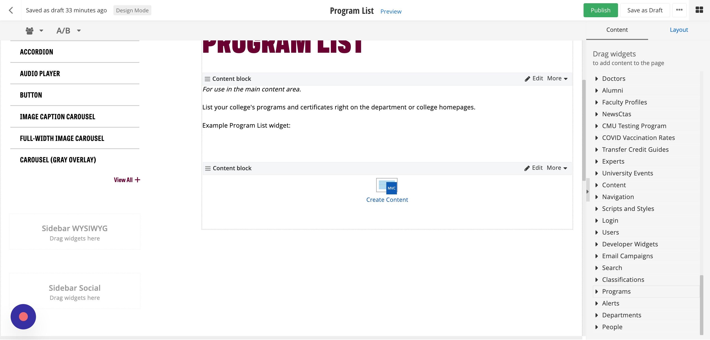 Screenshot of: Locate the Programs section under Widgets and click on the carrot to open it.