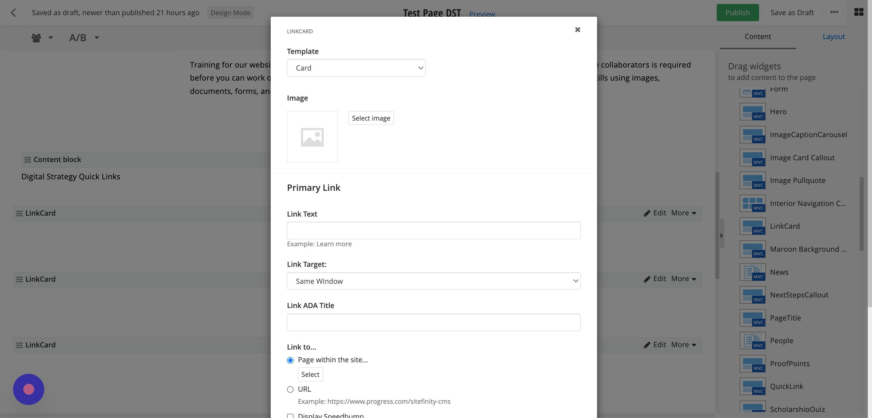 Screenshot of: Make sure Template is set to Card.