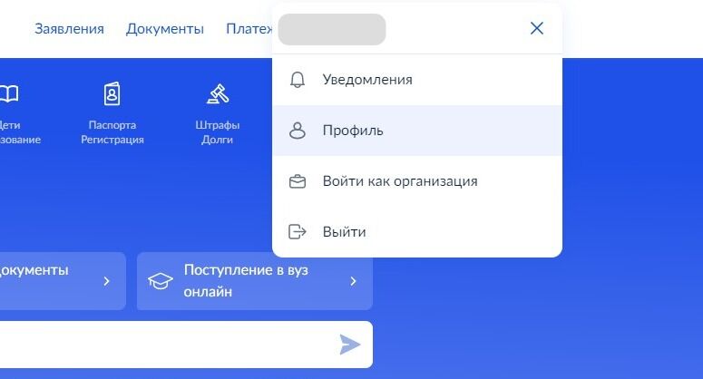 Screenshot of: Выберите "Профиль".
