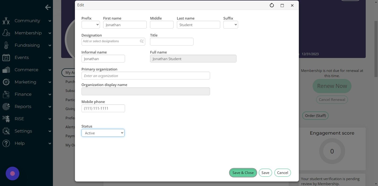 Screenshot of: Click the Save & Close button.