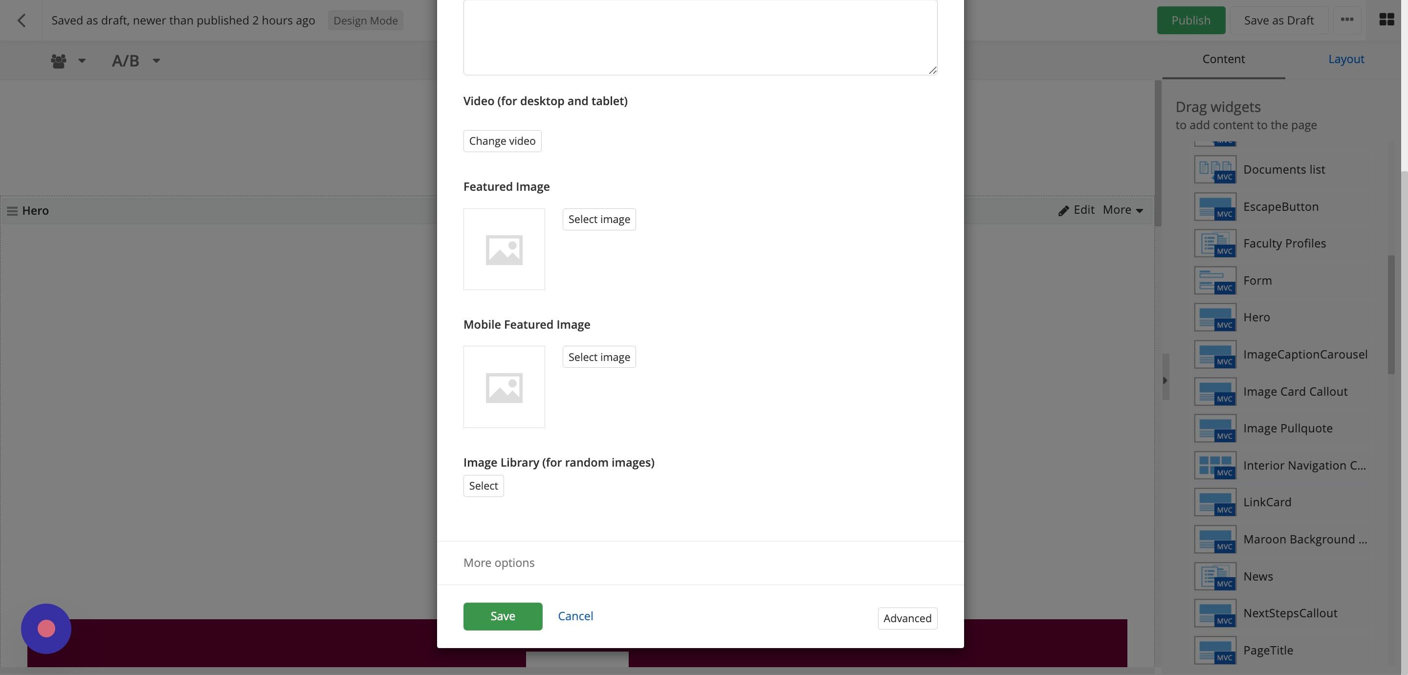 Screenshot of: Add the mobile featured image from the DAM by clicking on Select image. This image must be 420 pixels by 560 pixels.