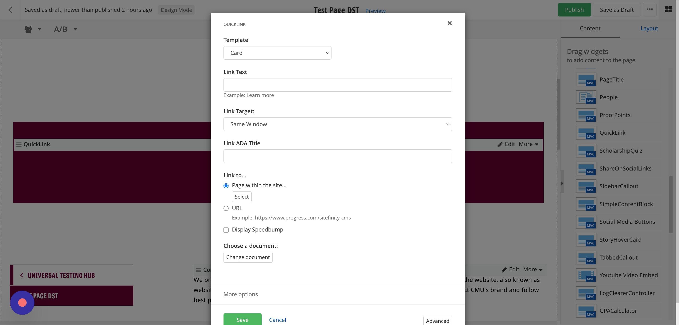Screenshot of: Add the text, or call to action for your first link into the 