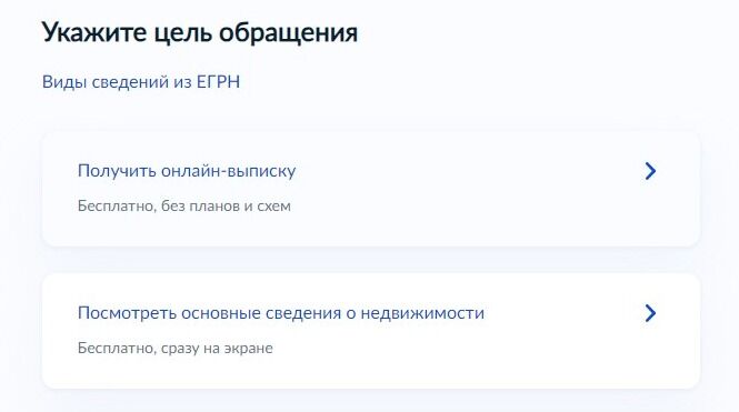 Screenshot of: Укажите цель обращения: получение онлайн-выписки. 