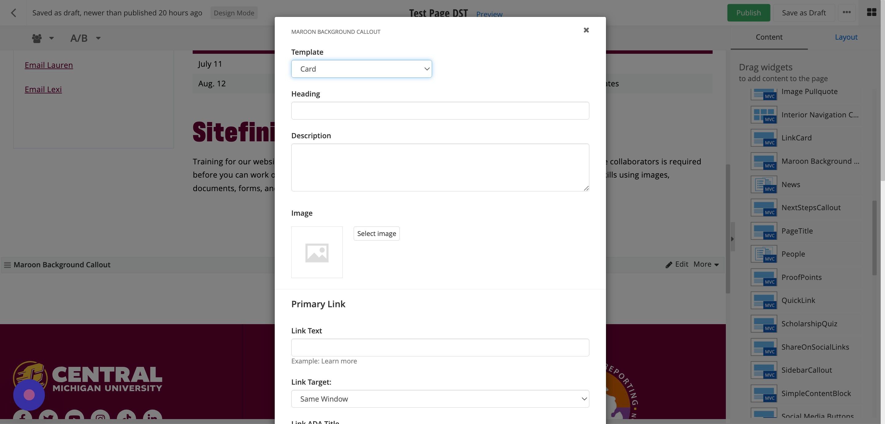 Screenshot of: Add the title to the Heading field.
