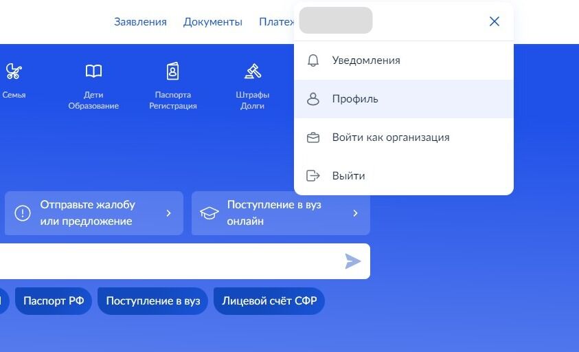 Screenshot of: Выберите "Профиль".