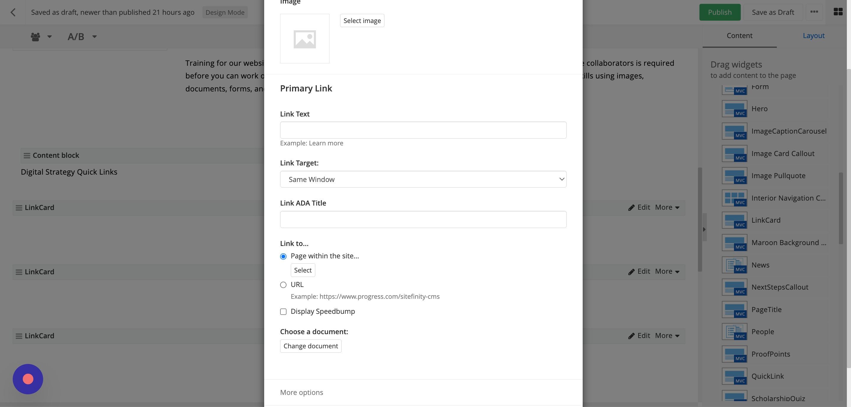 Screenshot of: Add the text for your first link to the 