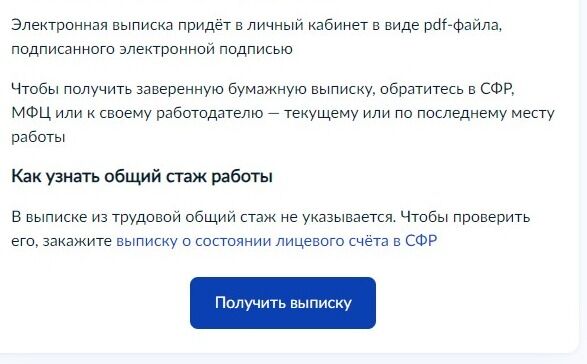 Screenshot of: Нажмите кнопку "Получить выписку".