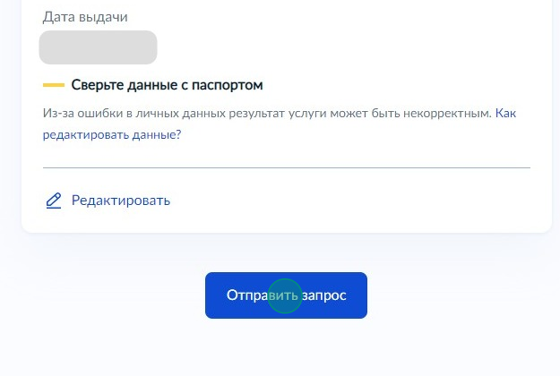 Screenshot of: Нажмите кнопку "Отправить запрос". 