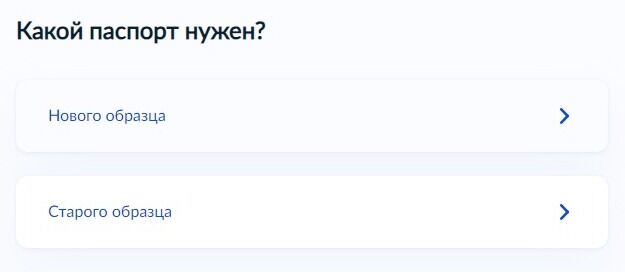 Screenshot of: Укажите, какого образца нужен паспорт. 