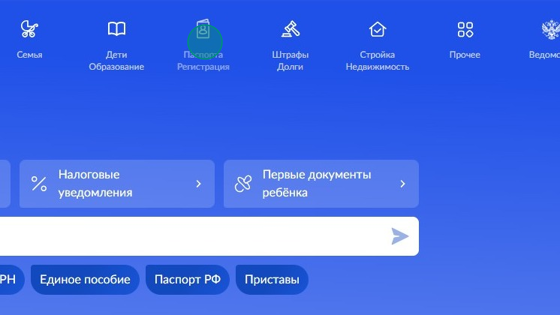 Screenshot of: На главной в меню выберите "Паспорта Регистрация" и перейдите по ссылке.