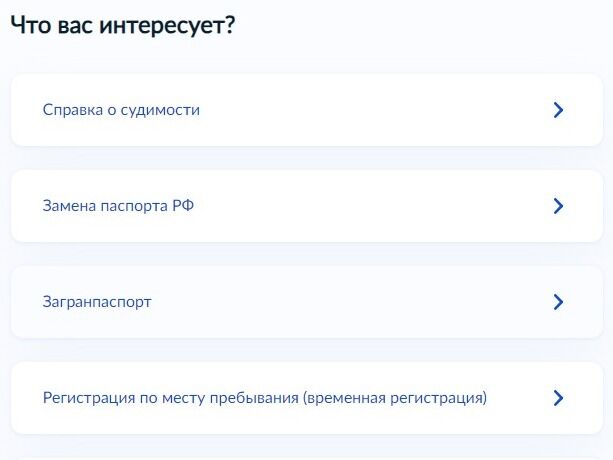 Screenshot of: Выберите из списка "Загранпаспорт".