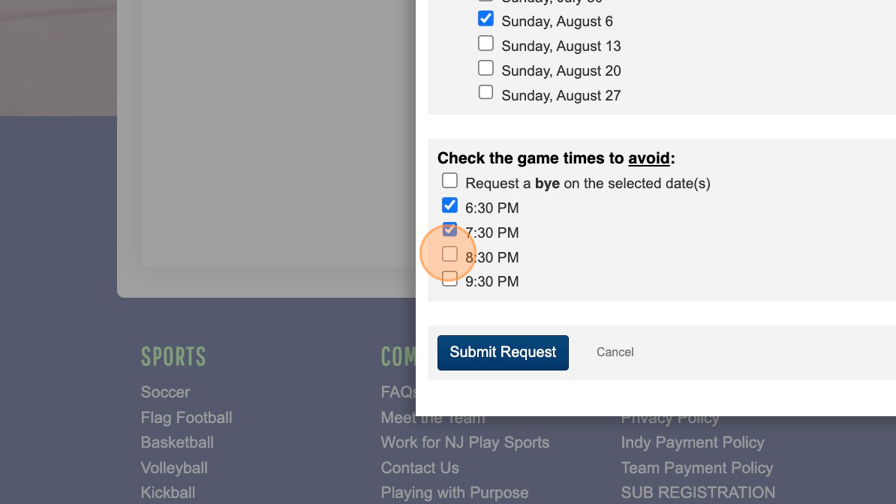Screenshot of: Click the fields on times you'd like to avoid. 