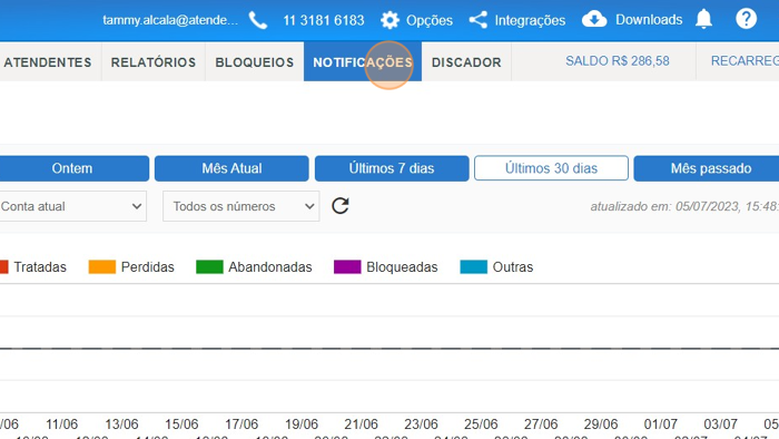 Screenshot of: Clique em  "NOTIFICAÇÕES"