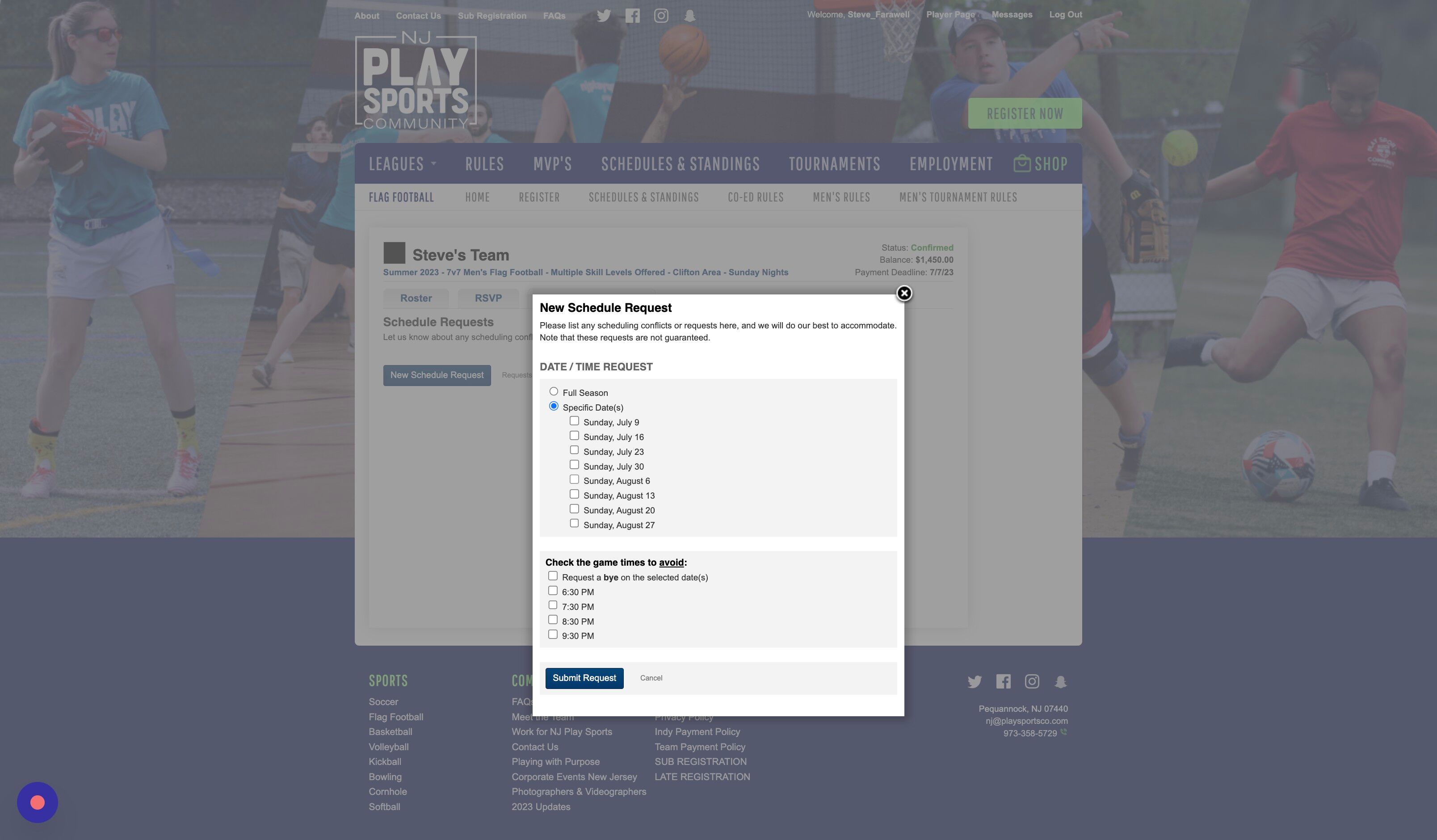 Screenshot of: Click the field that corresponds to the date of the request.