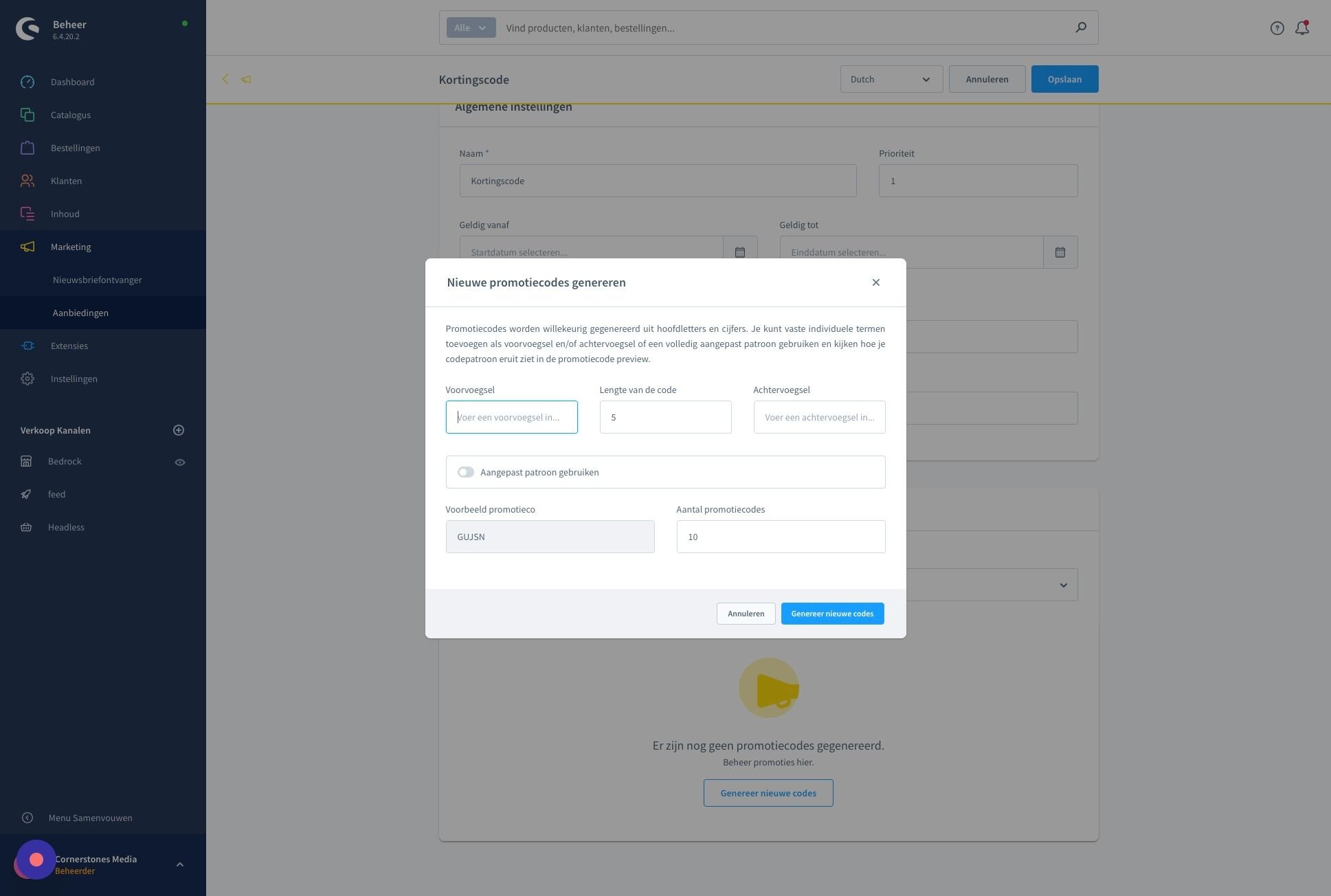 Screenshot of: Hier heb je diverse instel mogelijkheden