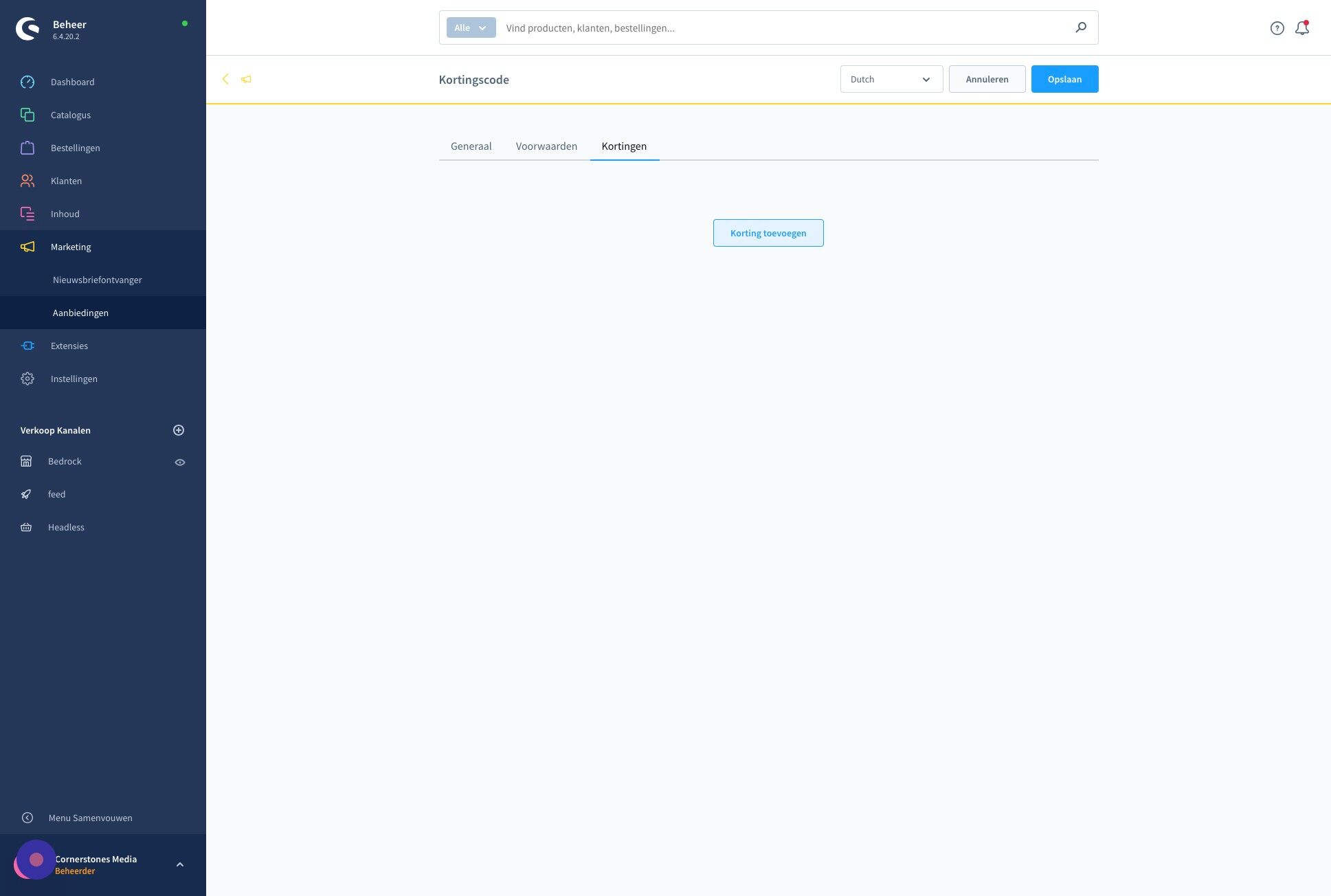 Screenshot of: Hier kan je met deze knop een korting toevoegen
