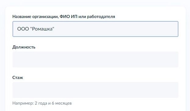Screenshot of: Введите должность, которую Вы занимали в компании. 