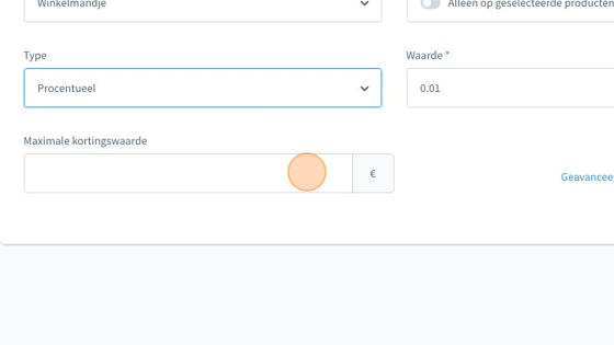 Screenshot of: Optioneel kan je aangeven hoeveel de korting maximaal in valuta mag bedragen