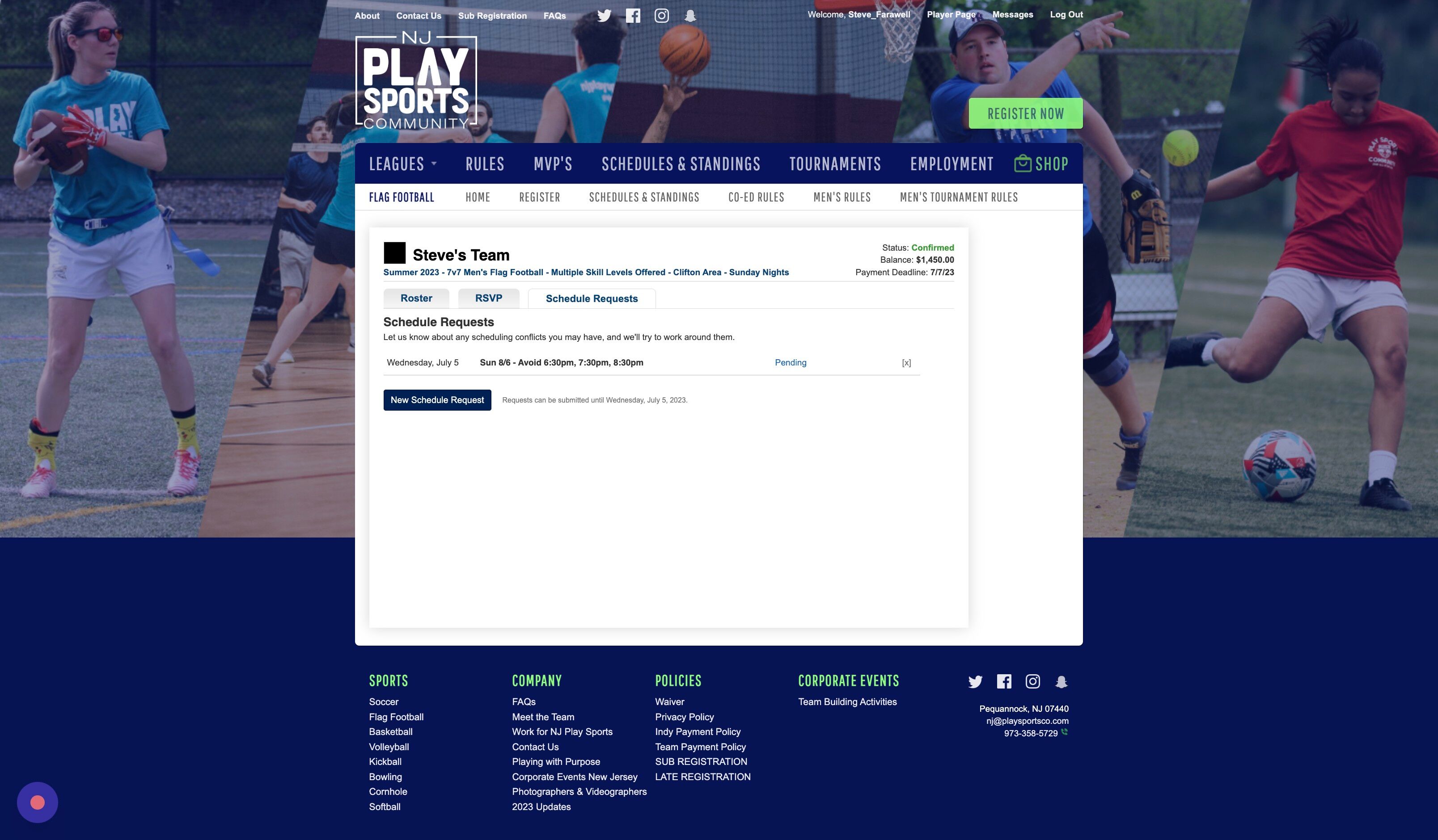 Screenshot of: Or you can create a special request.  Click "New Schedule Request"