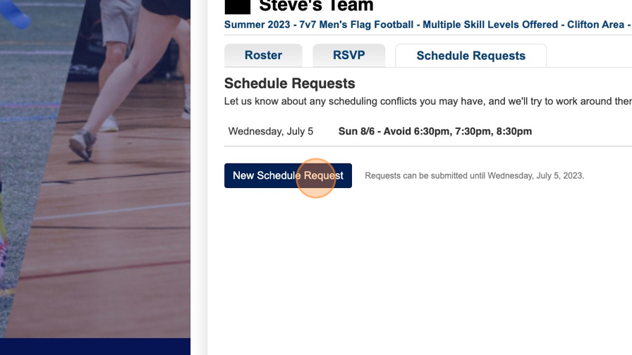 Screenshot of: Or you can create a special request.  Click "New Schedule Request"