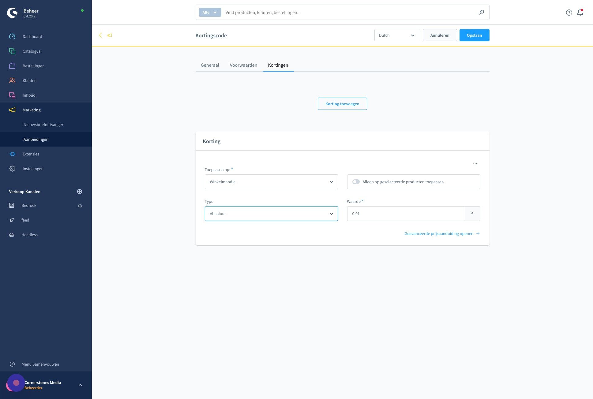 Screenshot of: En kies vervolgens de waarde van de korting