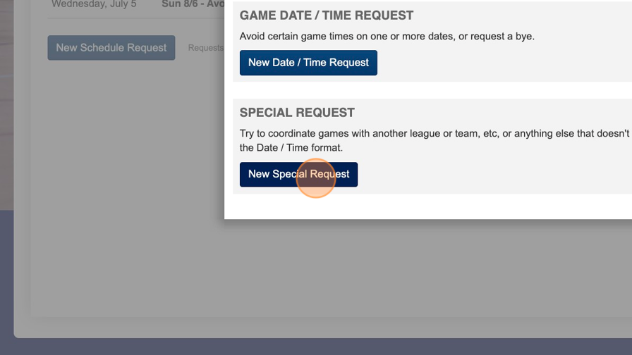 Screenshot of: Click "New Special Request"
