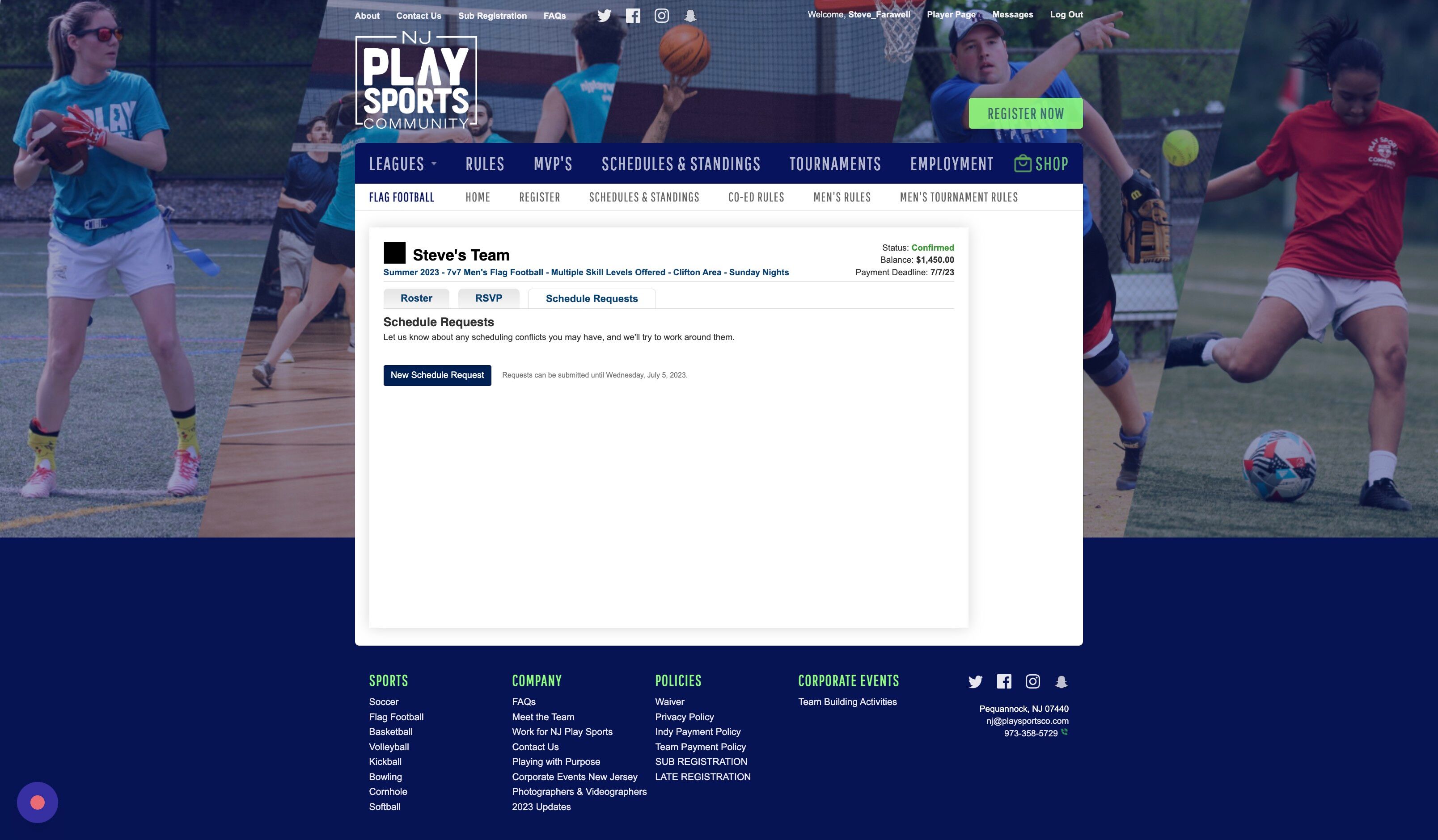 Screenshot of: Click "New Schedule Request"