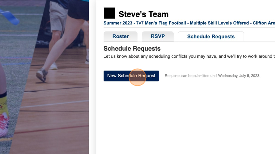 Screenshot of: Click "New Schedule Request"