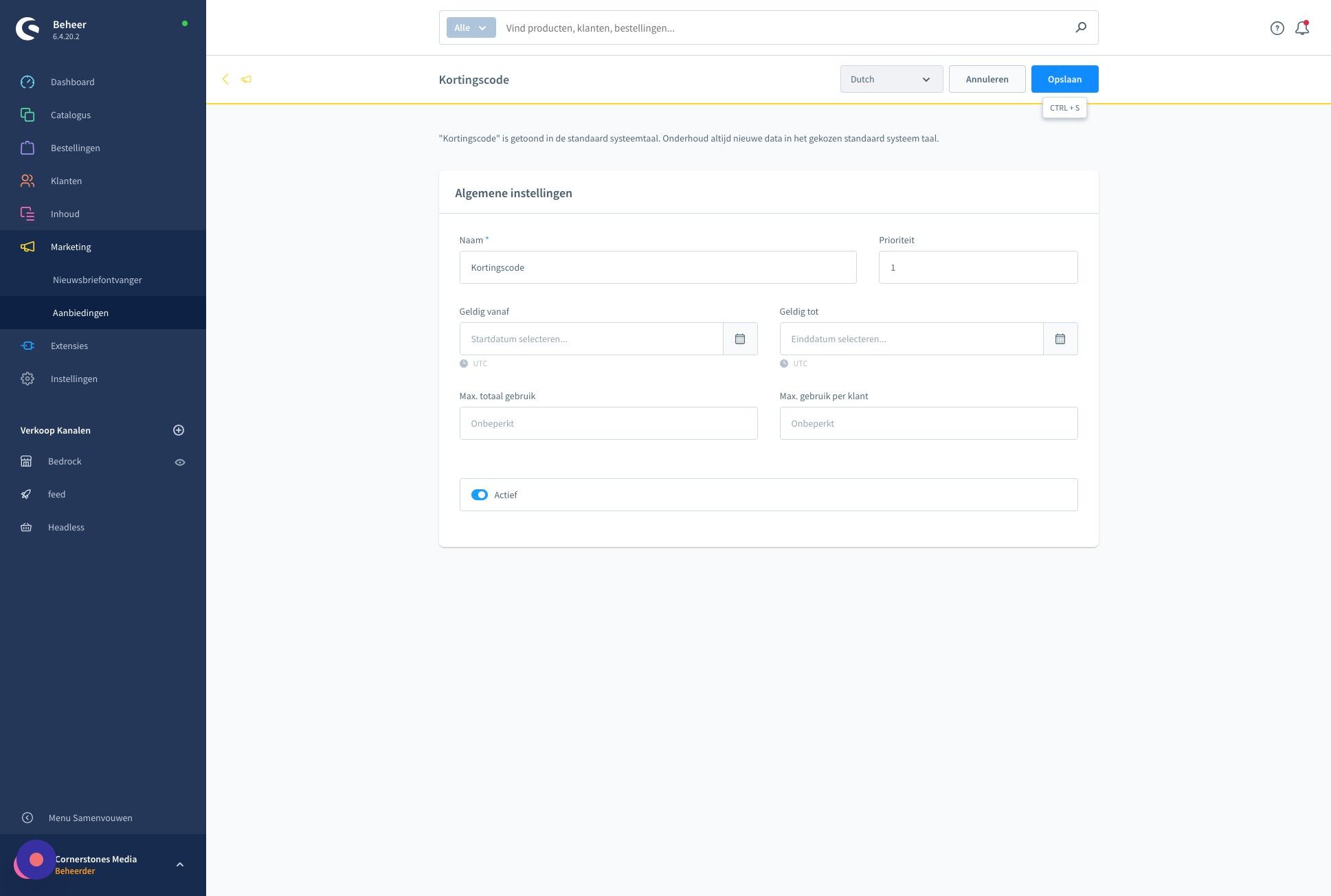 Screenshot of: Sla je aanpassingen op