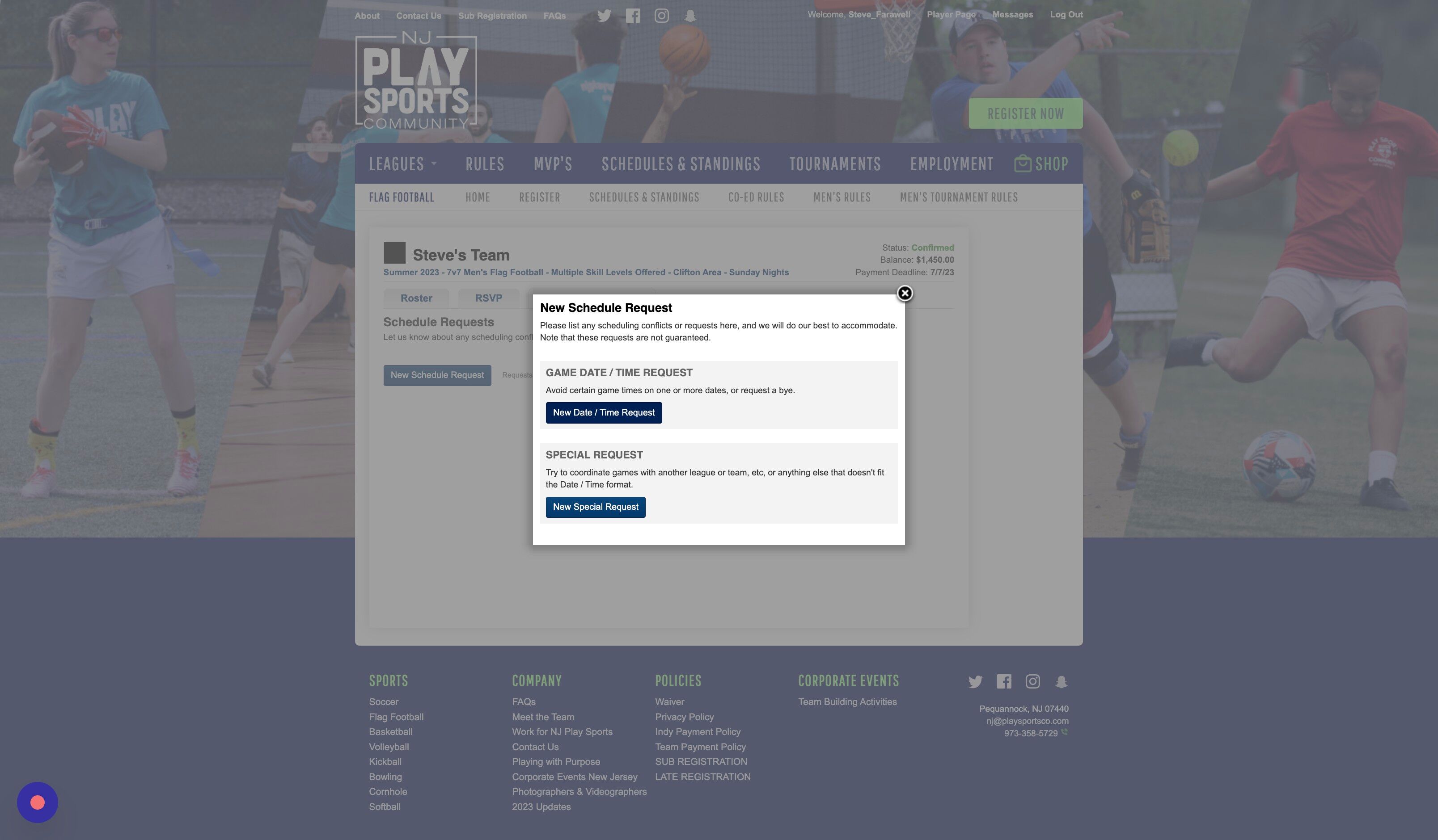 Screenshot of: Click "New Date / Time Request"