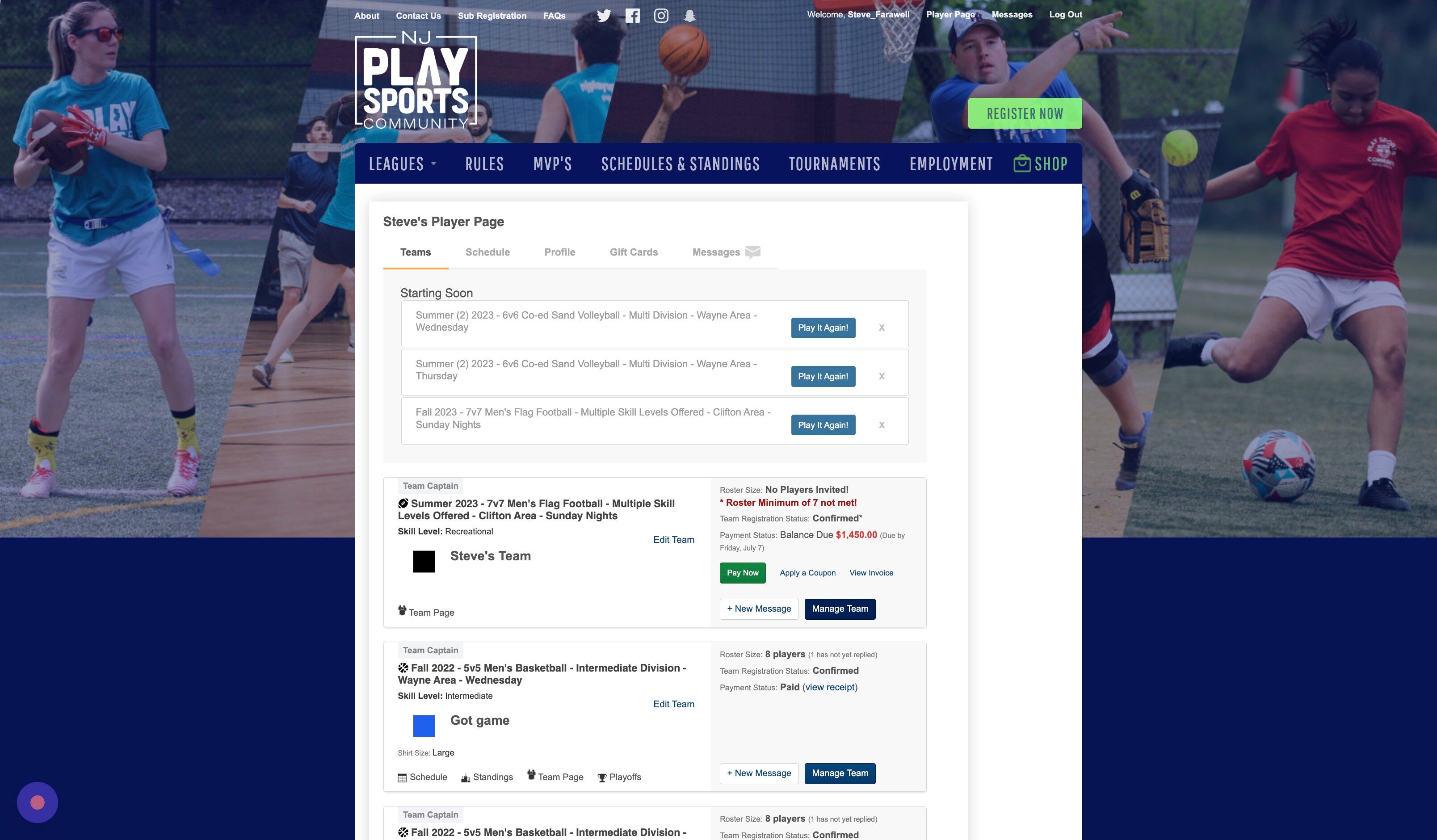 Screenshot of: Click "Manage Team"