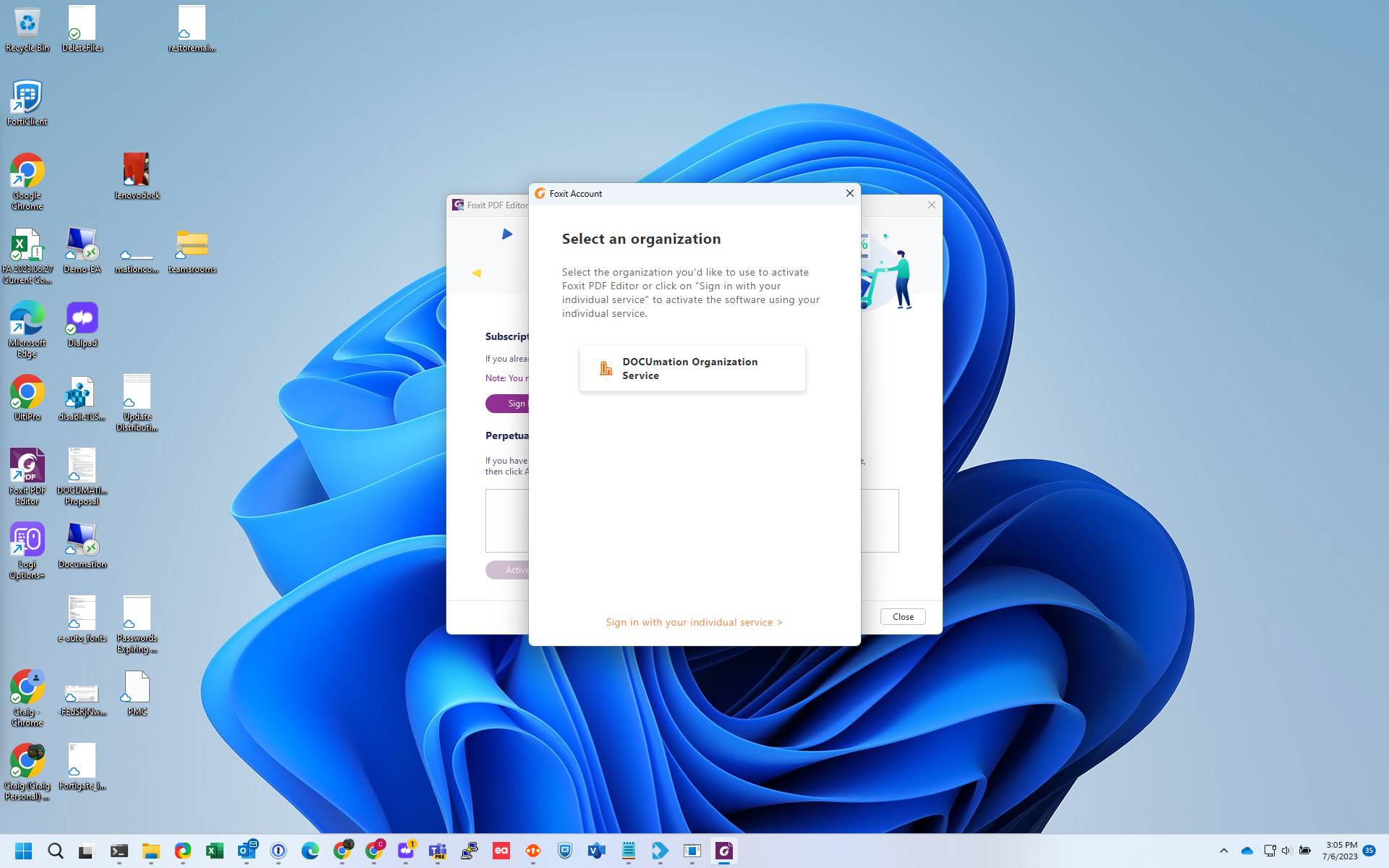 Screenshot of: Click DOCUmation Organization Service. 