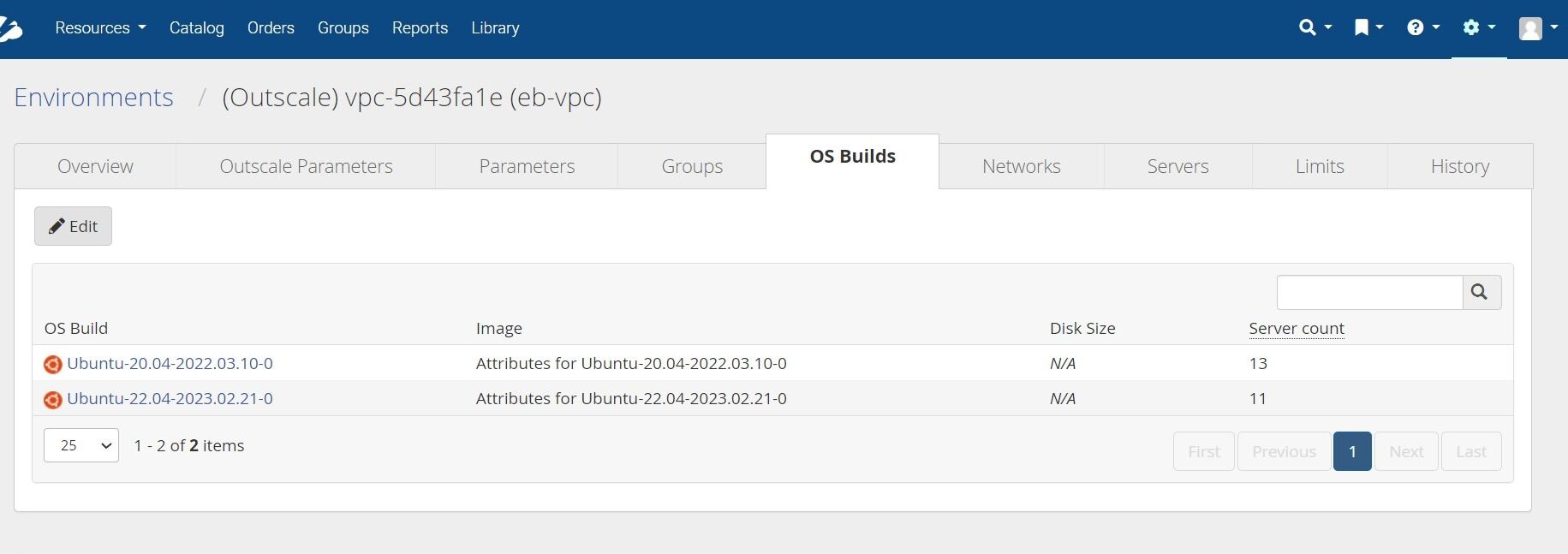 Screenshot of: In the Environment "OS Builds" tab, add  "Ubuntu-22.04-2023.02.21-0" or any other image that supports User Data.