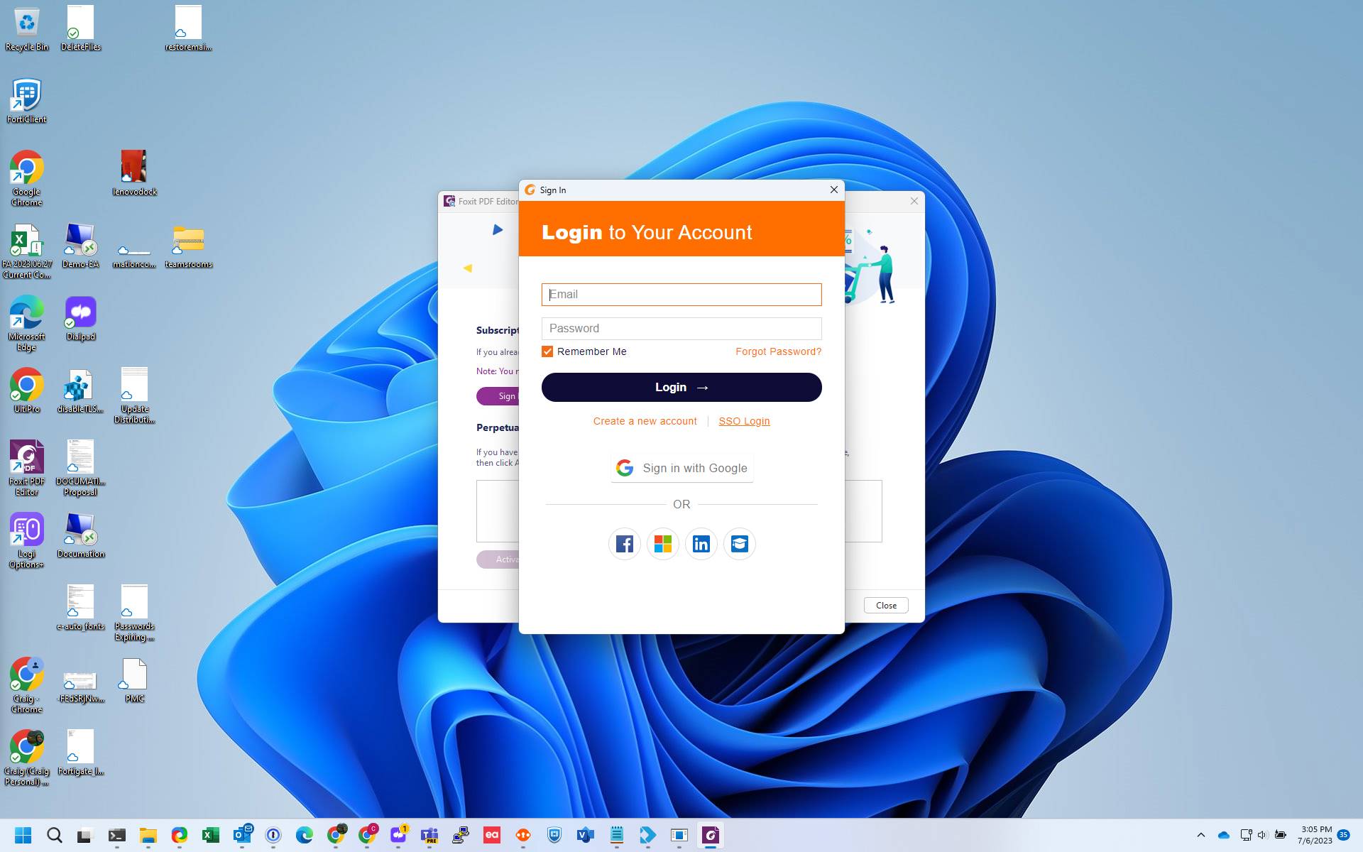 Screenshot of: Click SSO Login