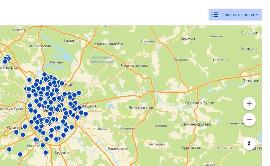 Screenshot of: Выберите место получения услуги: на карте или из списка.