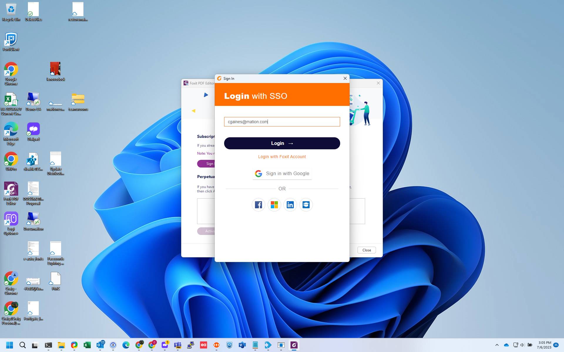 Screenshot of: Type your email and click login