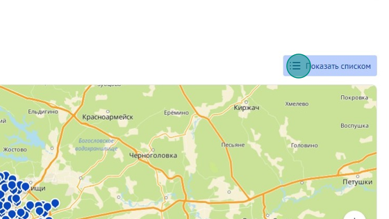 Screenshot of: Выберите место получения услуги: на карте или из списка. 