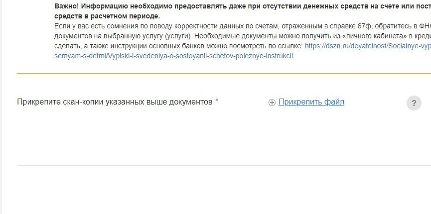 Screenshot of: Загрузите скан-копии указанных выше документов с Вашего устройства. Нажмите "Прикрепить файл".