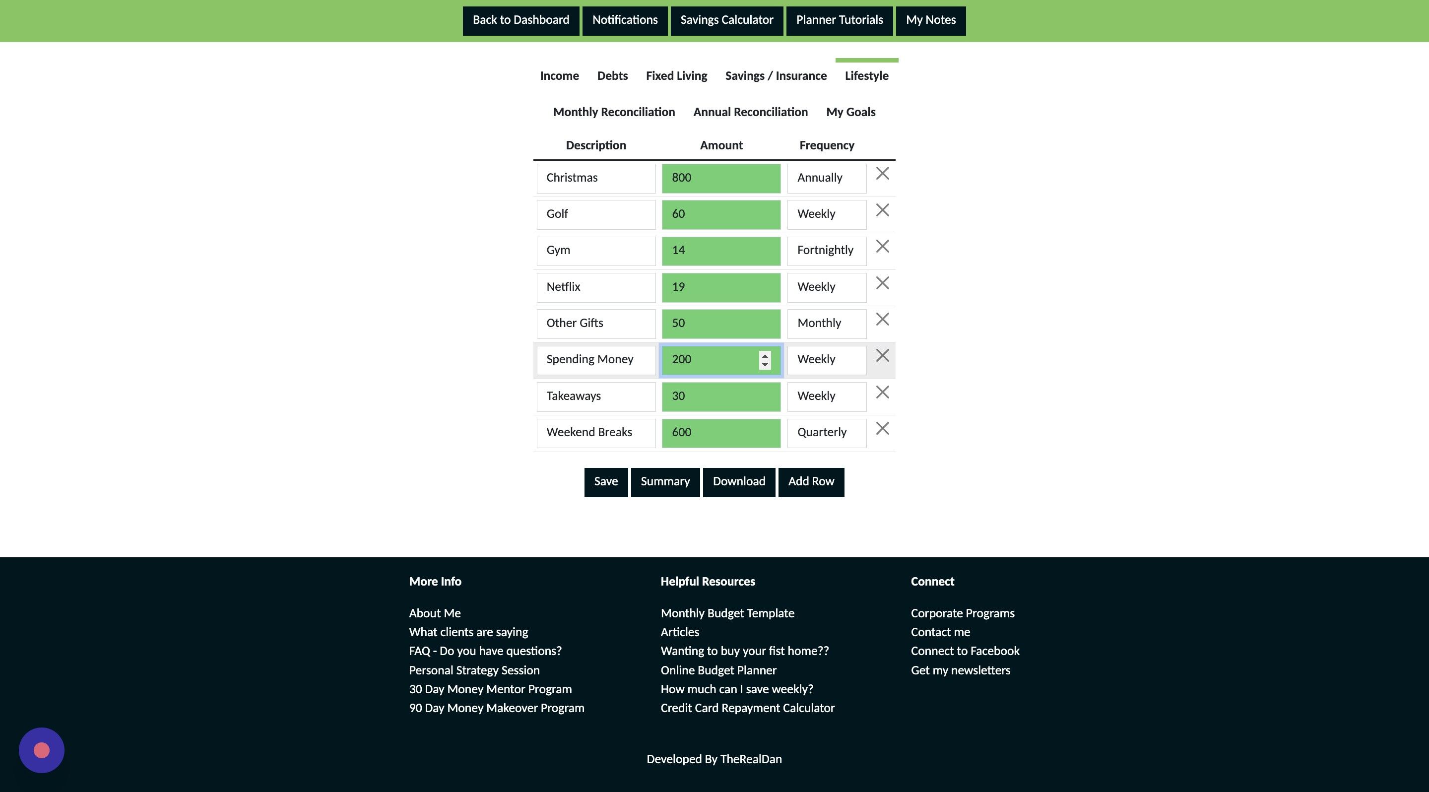 Screenshot of: Reduce the amount you have allocated to any expense in this section where you know you can spend less and then save the changes you have made.