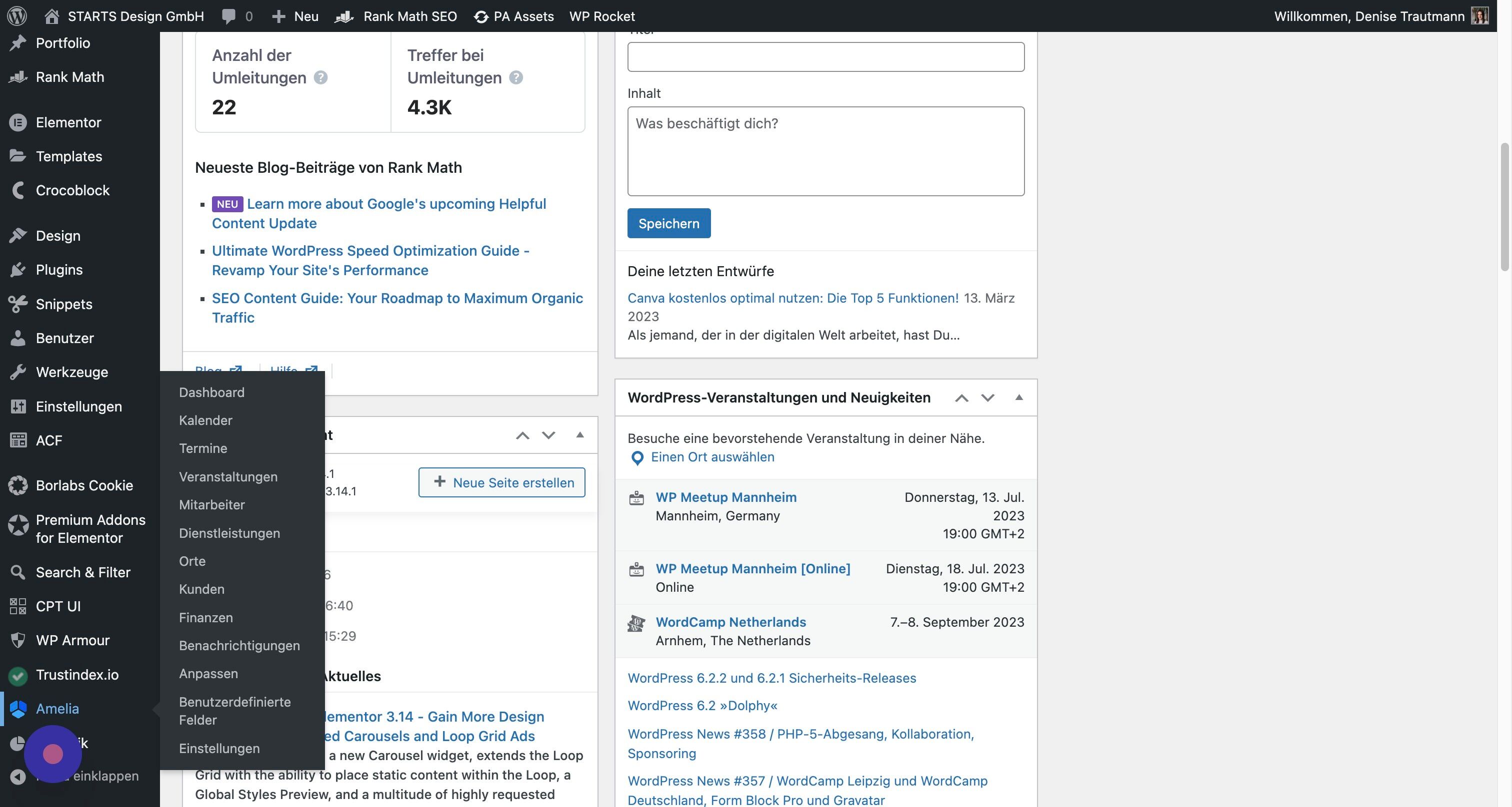 Screenshot of: Klicke links im Menü auf "Amelia"