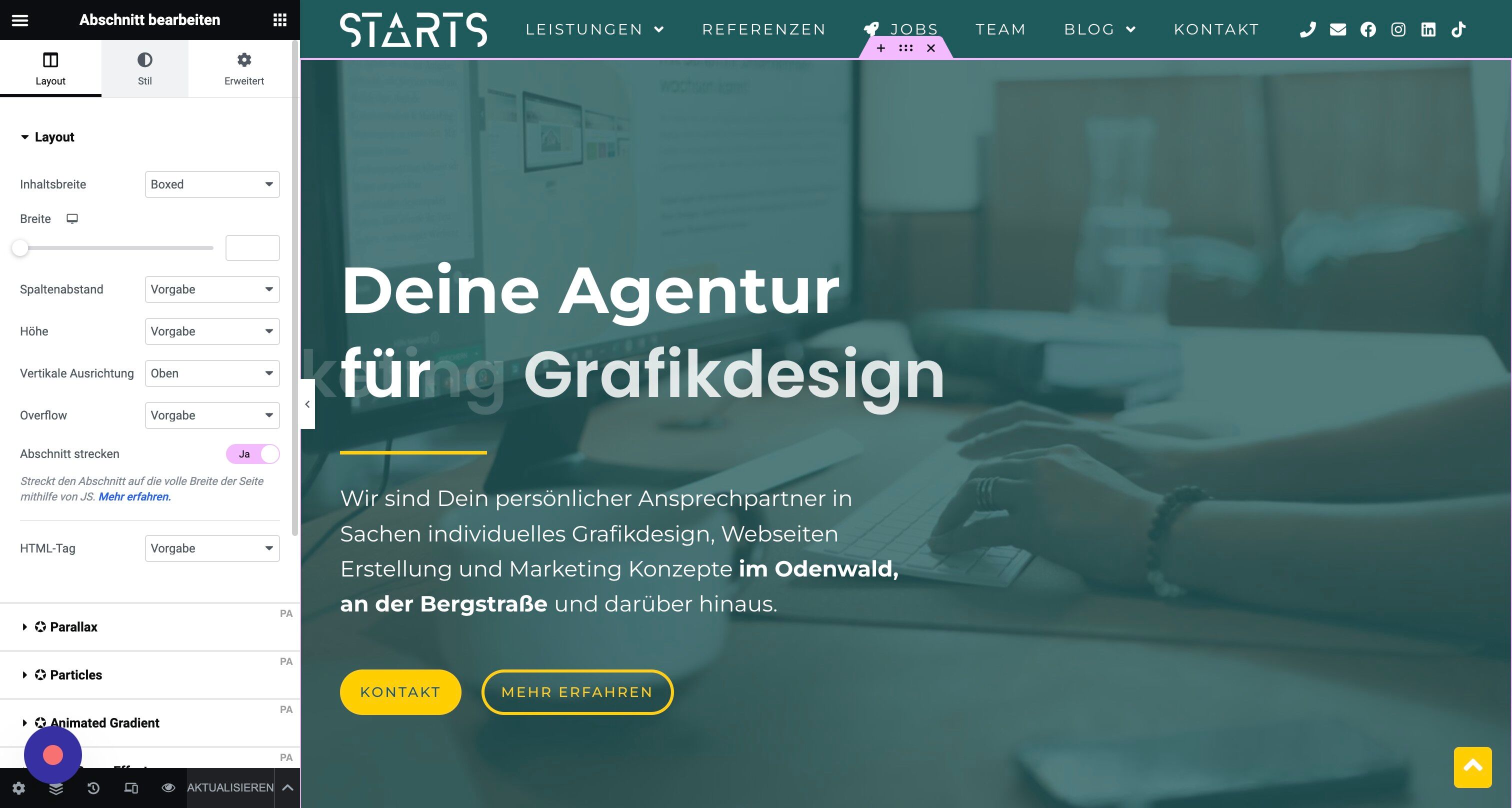 Screenshot of: Klicke anschließend auf "Stil".