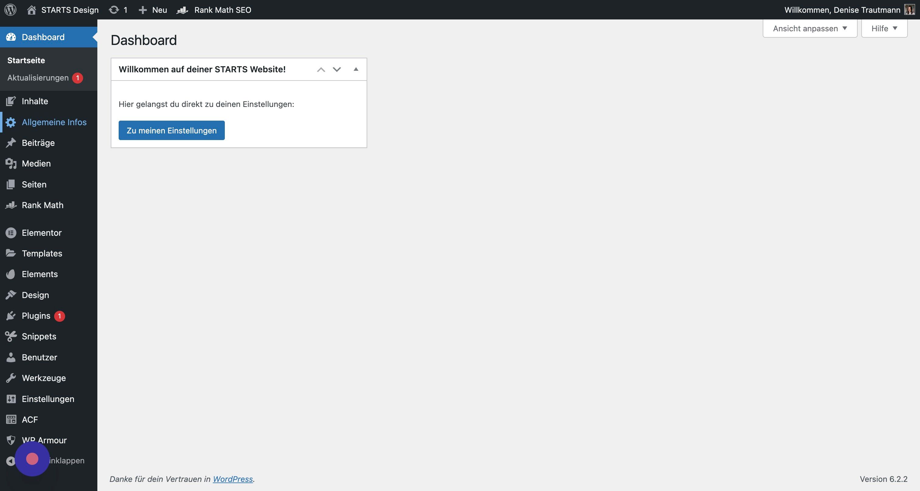 Screenshot of: Mit dem Klick auf "Allgemeine Infos" oder "Globale Einstellungen" (je nachdem wann Deine Webseite bei uns erstellt wurde), gelangst Du zu den globalen Einstellungen, sprich den Informationen, die an mehreren Stellen eingebunden sein können und dort immer gleich ausgegeben werden.