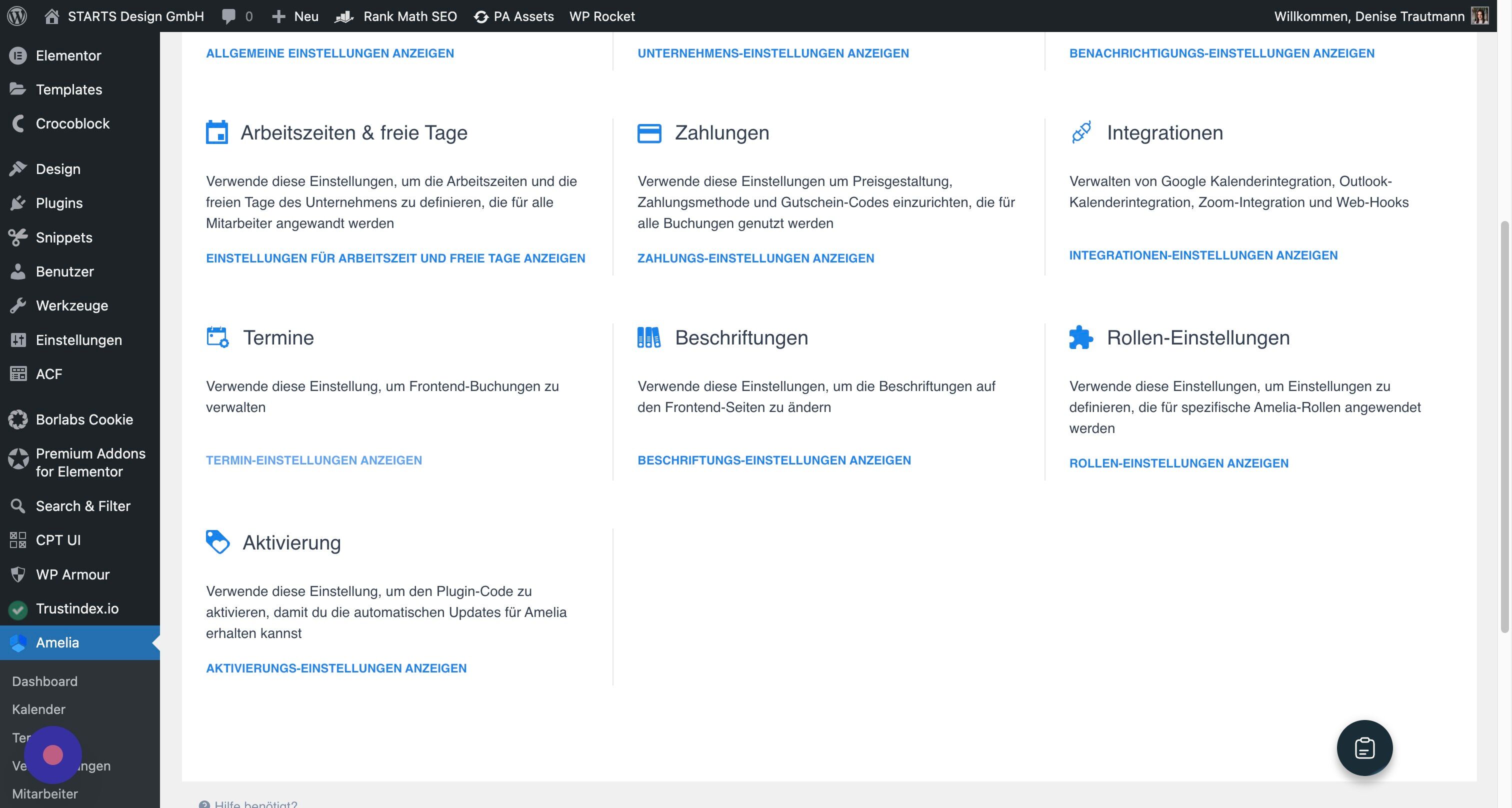 Screenshot of: Und allgemeine Termineinstellungen.