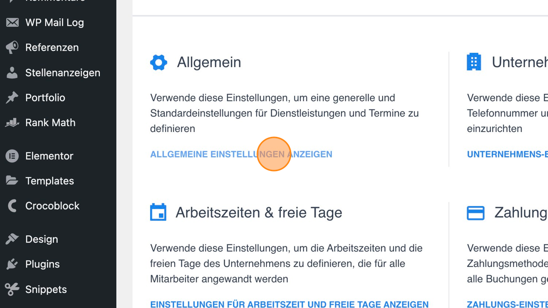 Screenshot of: Klicke "ALLGEMEINE EINSTELLUNGEN ANZEIGEN"
