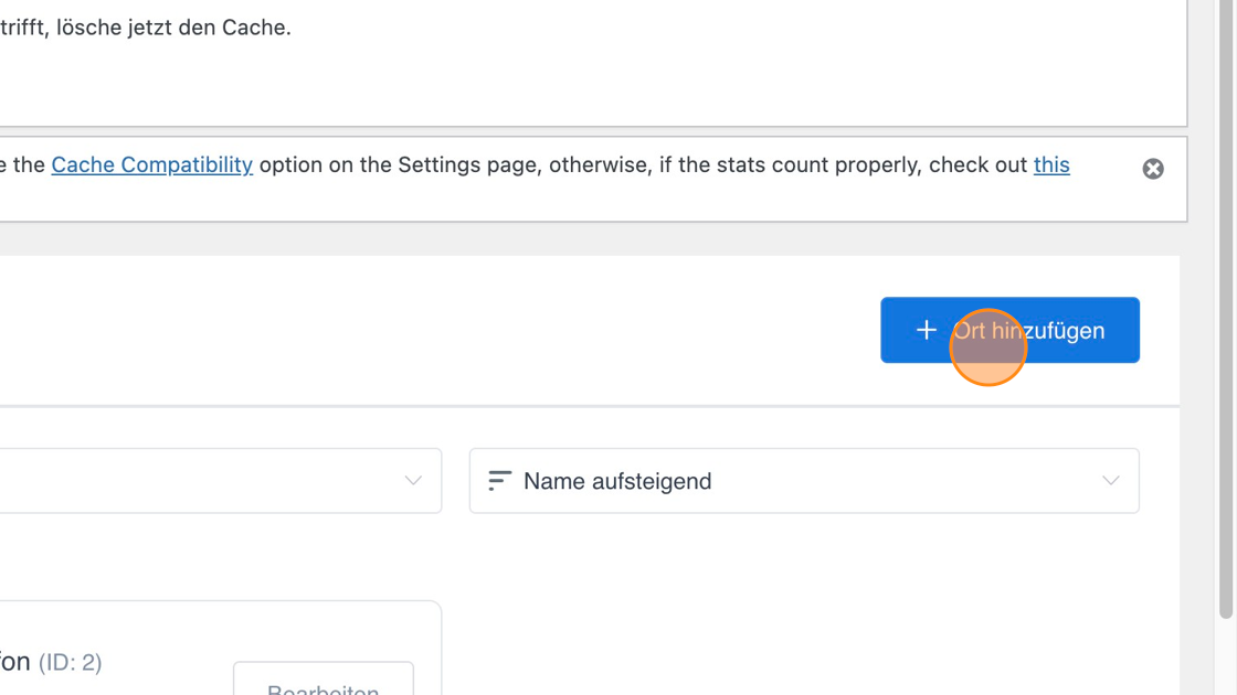Screenshot of: Klicke "Ort hinzufügen"