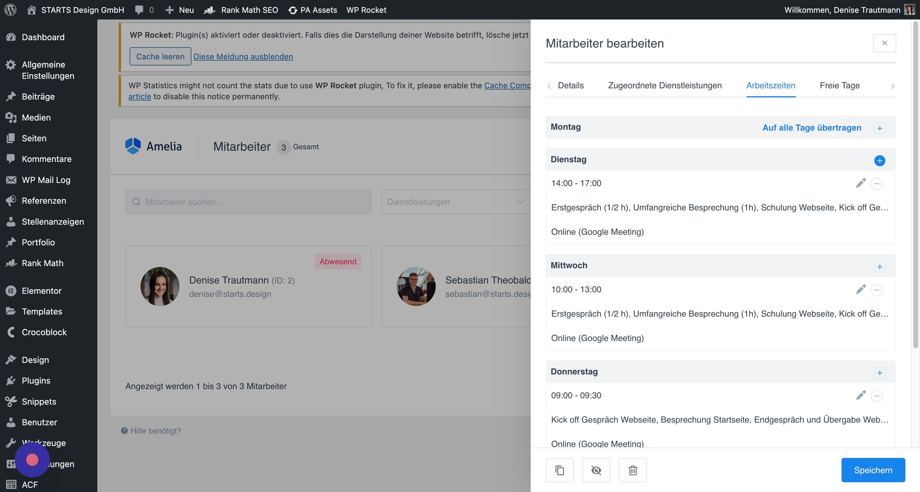 Screenshot of: Über das blaue Plus kannst Du neue Arbeitszeiten hinzufügen.
